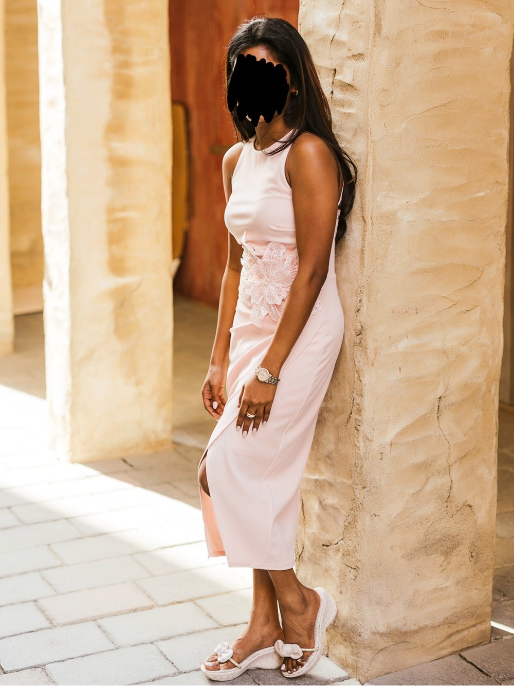 Lipsy Blush Pink Lace-Appliqué Midi Dress